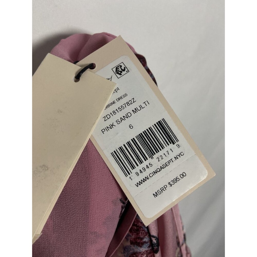 Cinq À Sept Women Sz 6 Tiered Ruffle Pink Floral Dress Billowy Long Sleeves $395 - Picture 6 of 16